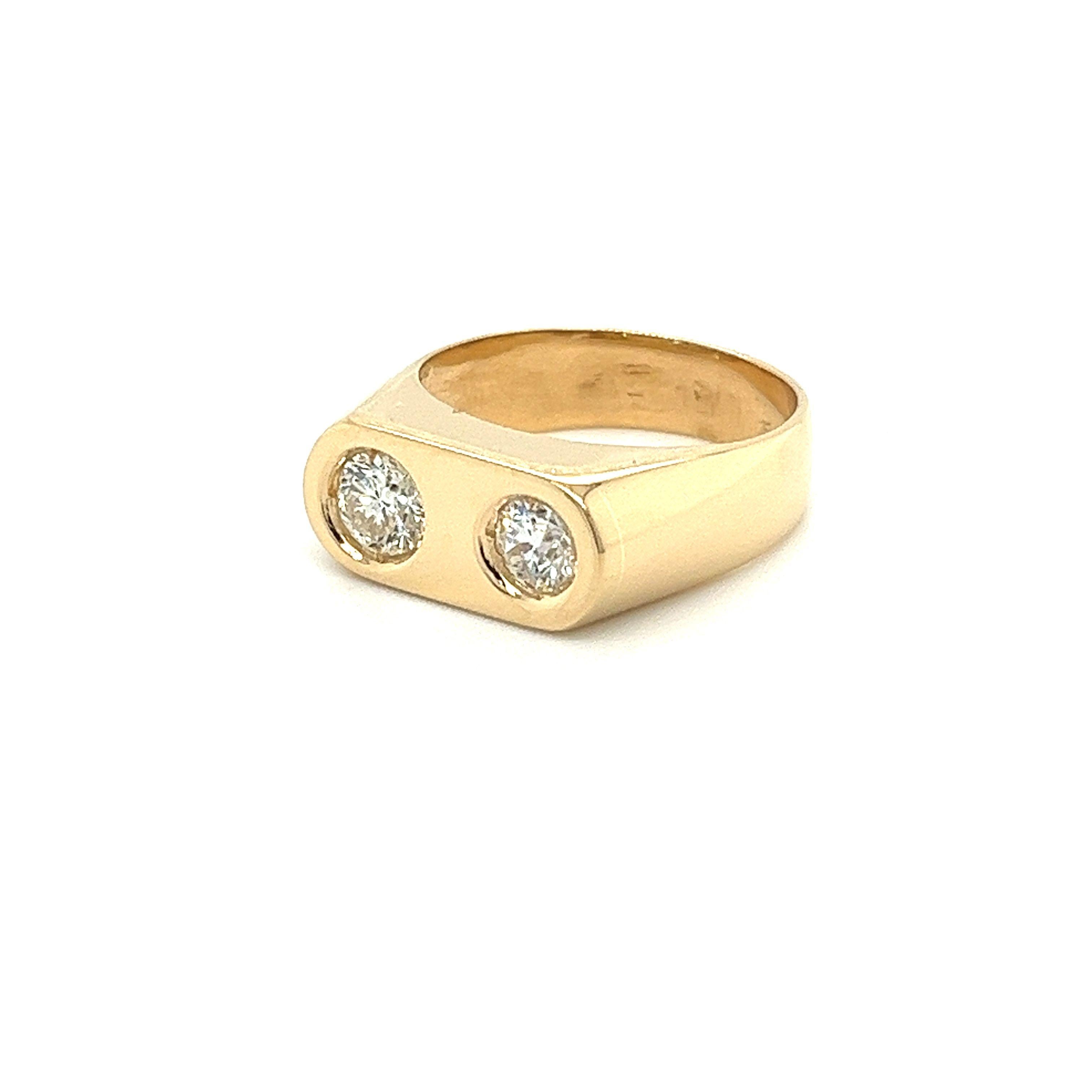 2 Stone Round Cut Bezel Set Diamond Ring in 18k Yellow Gold For Sale 1