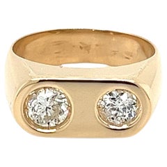2 Stone Round Cut Bezel Set Diamond Ring in 18k Yellow Gold