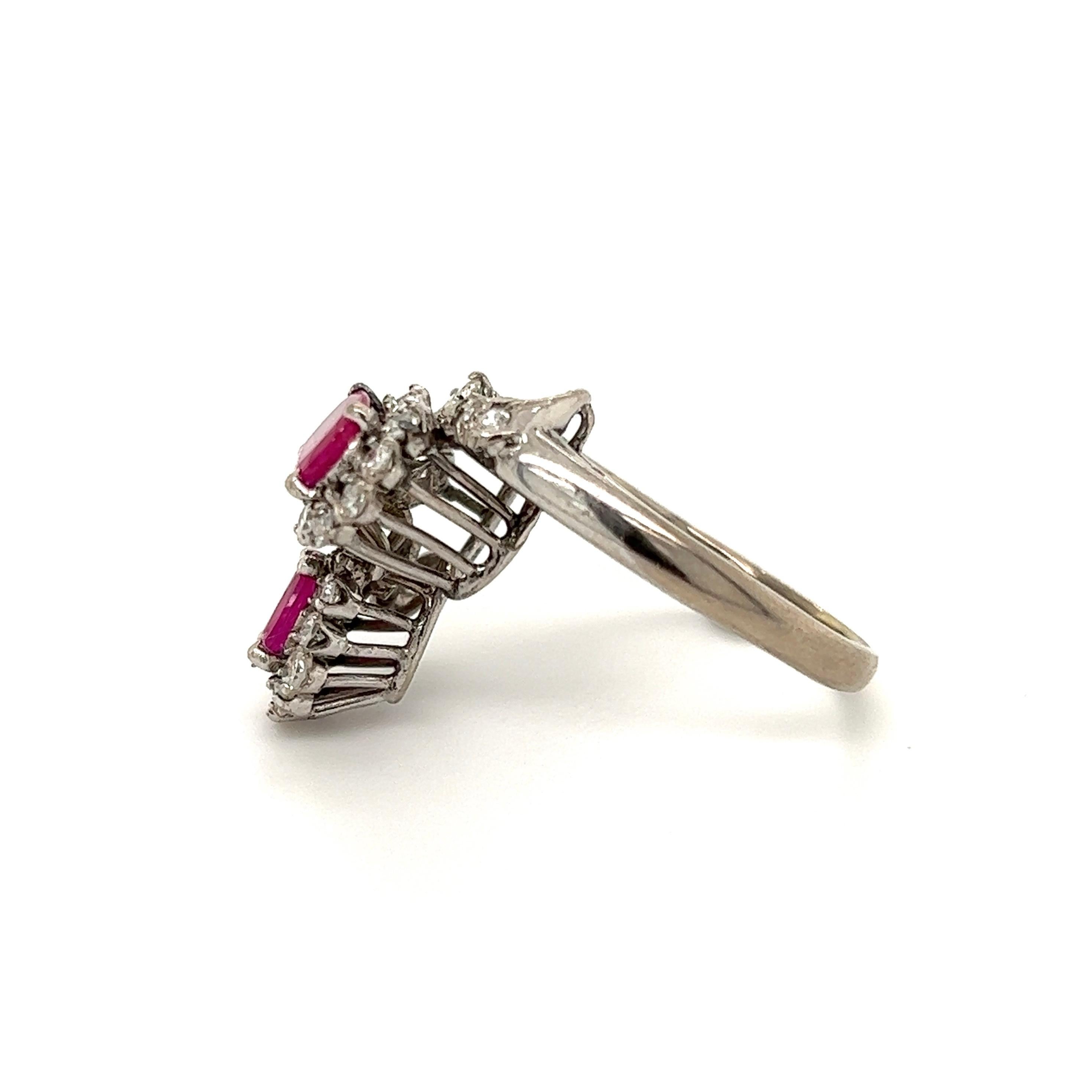 Women's Vintage 2-Stone Ruby and Diamond Gold Cocktail Ring For Sale