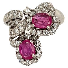 Vintage 2-Stone Ruby and Diamond Gold Cocktail Ring