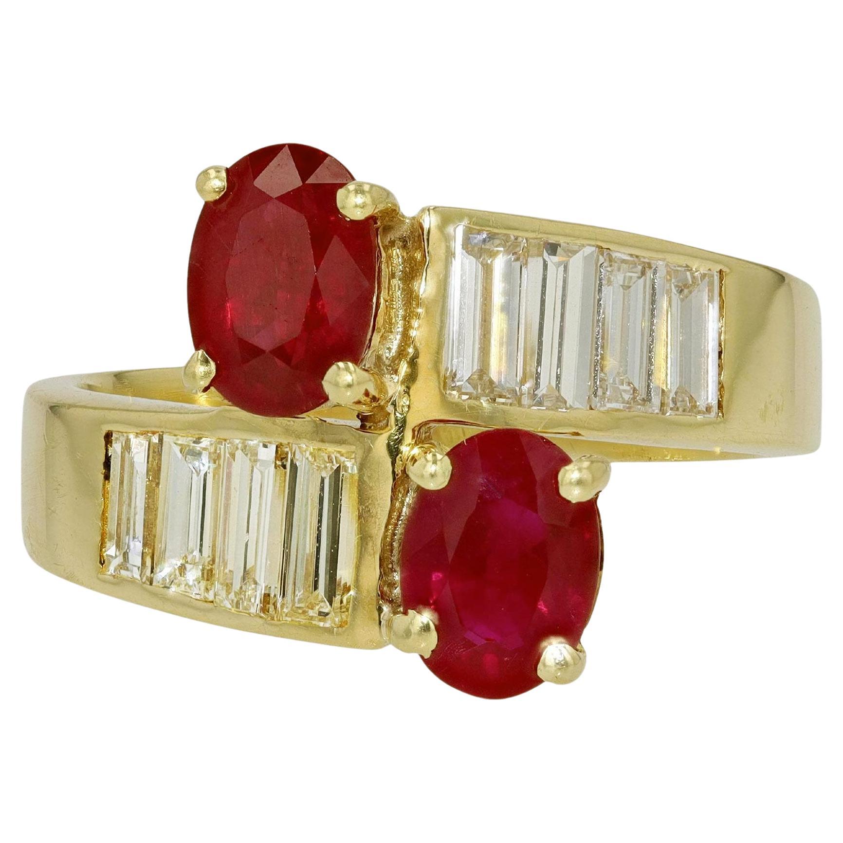2 Stein Toi Et Moi Diamant & Rubin Verlobungsring