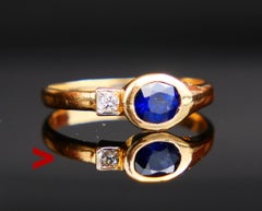 2 stones Ring natural 0.6 Sapphire Diamond solid 18K Gold Platinum Ø US6 / 2.3 g