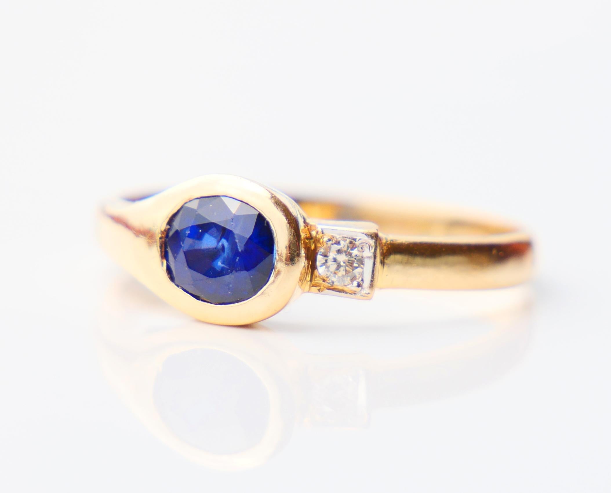 2 stones Ring natural 0.6 Sapphire Diamond solid 18K Gold Platinum Ø US6 / 2.3 g For Sale 2