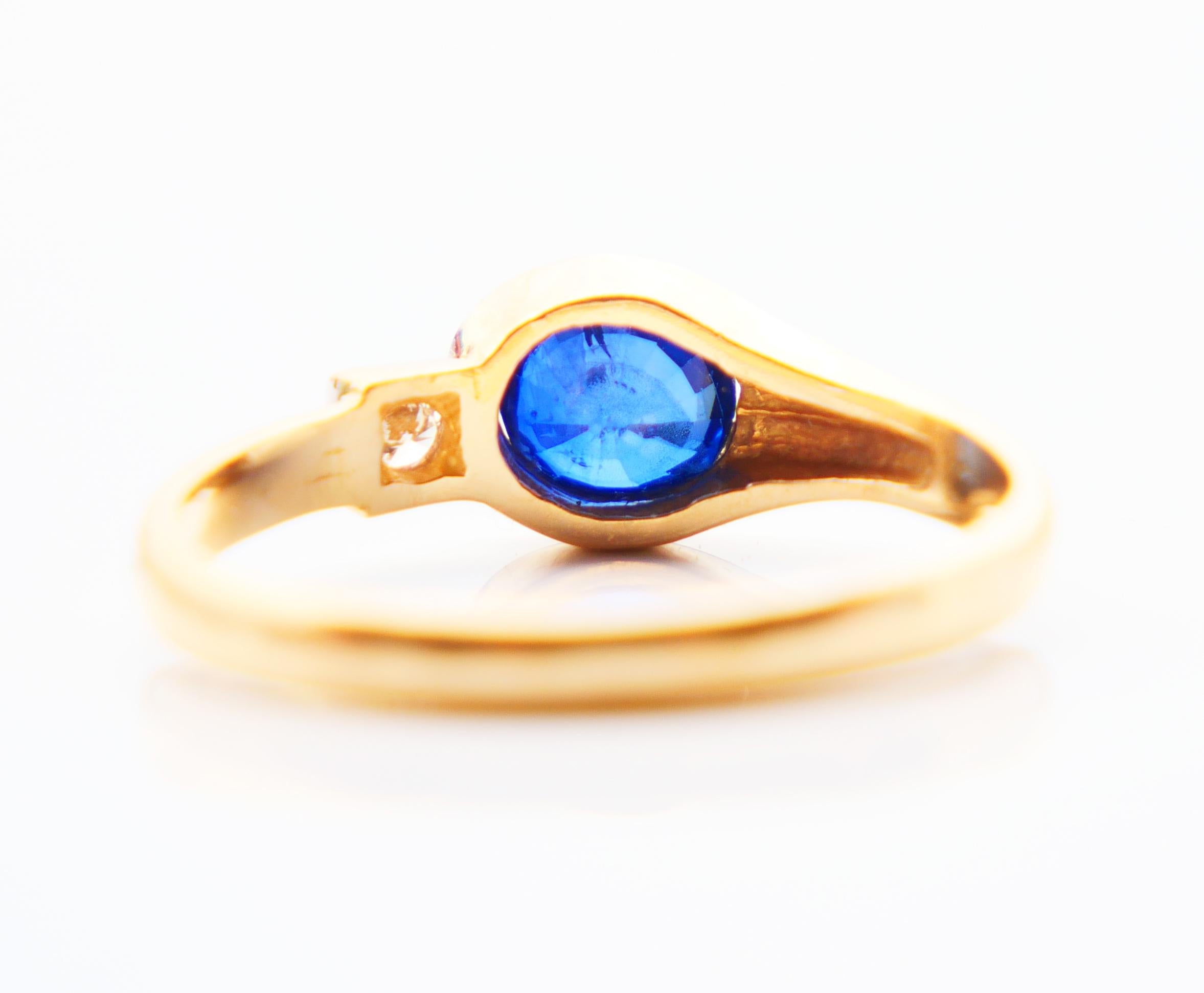 2 stones Ring natural 0.6 Sapphire Diamond solid 18K Gold Platinum Ø US6 / 2.3 g For Sale 3