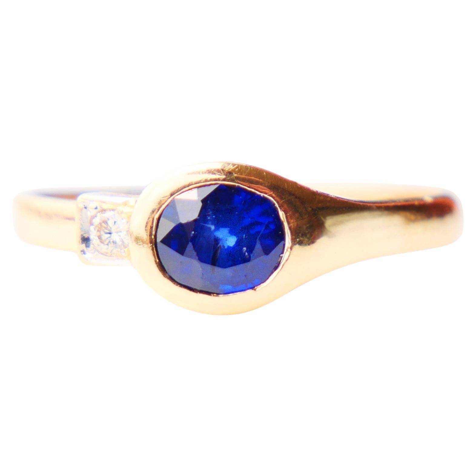 2 stones Ring natural 0.6 Sapphire Diamond solid 18K Gold Platinum Ø US6 / 2.3 g For Sale