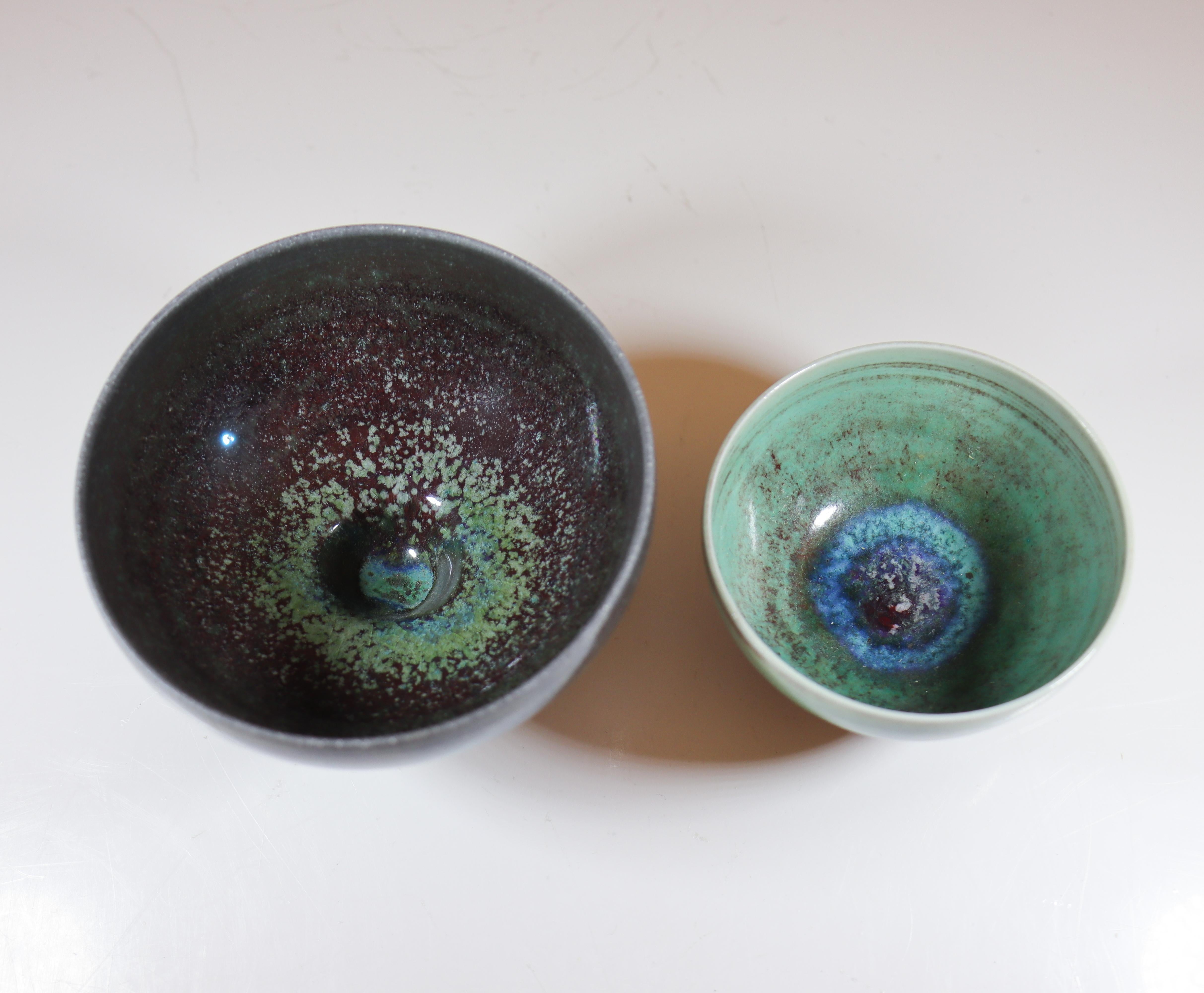20th Century 2 Stoneware Bowls with Aniara glaze - Berndt Friberg - Gustavsberg 1960s For Sale