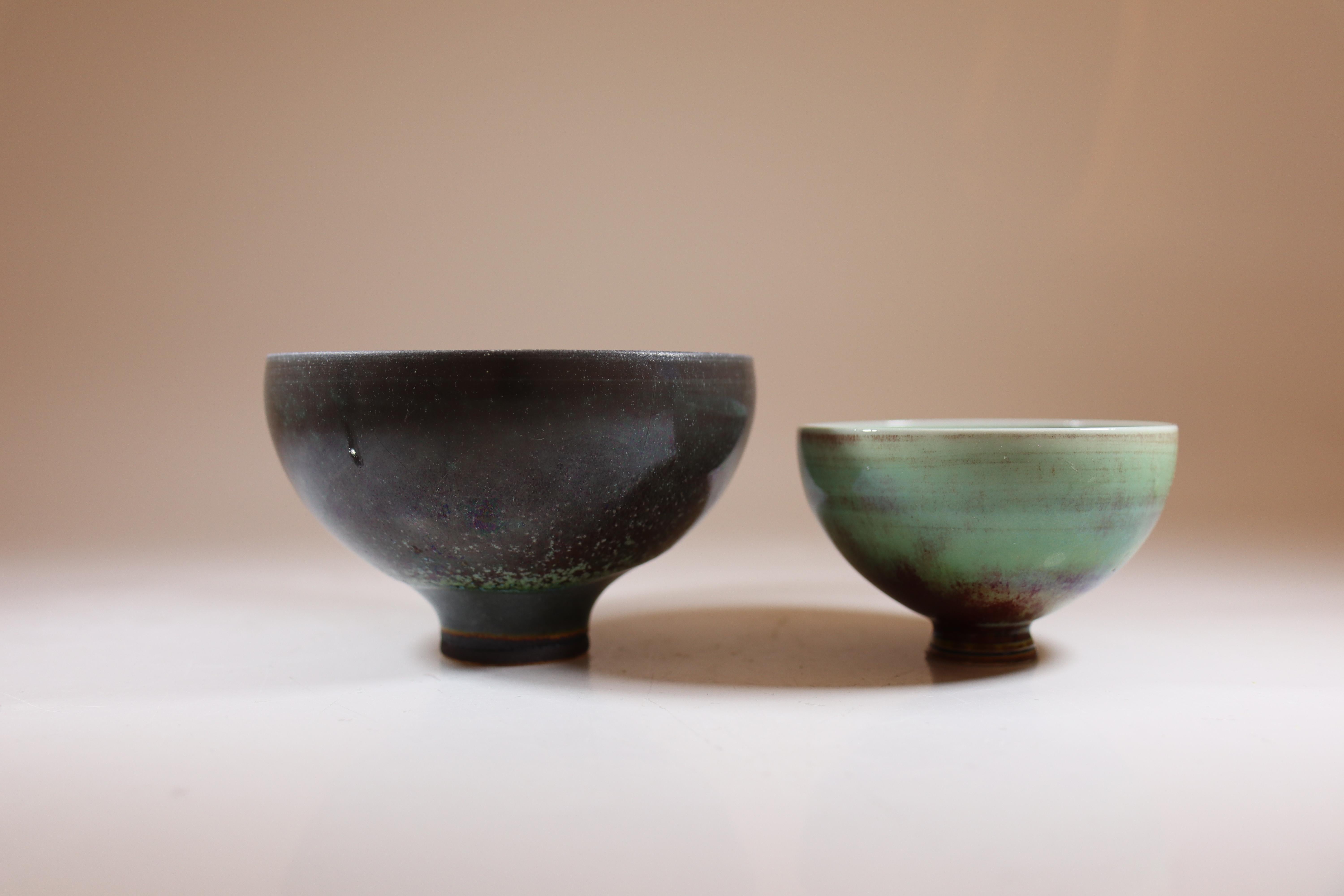 2 Stoneware Bowls with Aniara glaze - Berndt Friberg - Gustavsberg 1960s For Sale 1