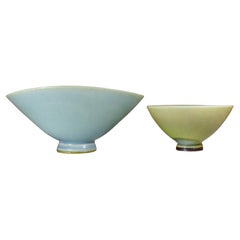 2 Stoneware Bowls Yellow and Dove Blue - Berndt Friberg - Gustavsberg 1950-60s