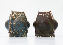 2 Stoneware Owls - Carl-Harry Stålhane - Rörstrand - Midcentury Vintage