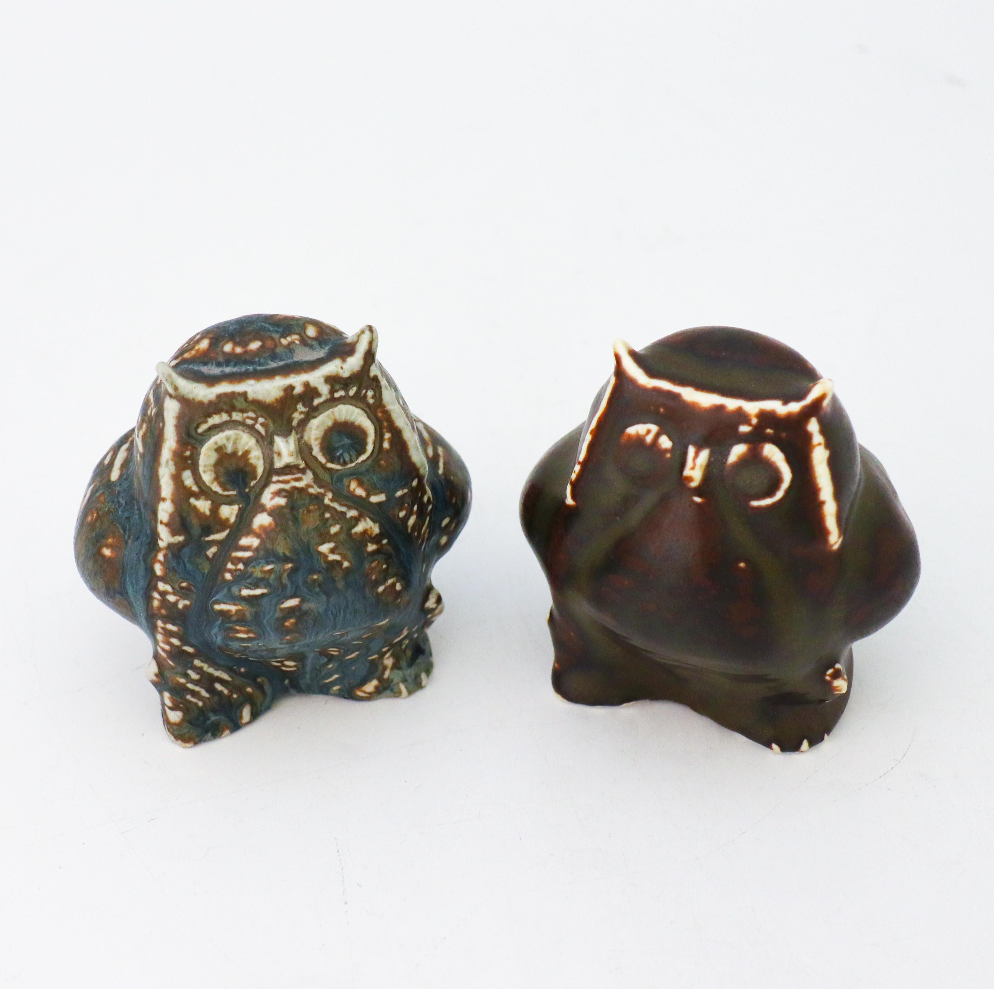 Scandinavian Modern 2 Stoneware Owls - Carl-Harry Stålhane - Rörstrand - Midcentury Vintage For Sale