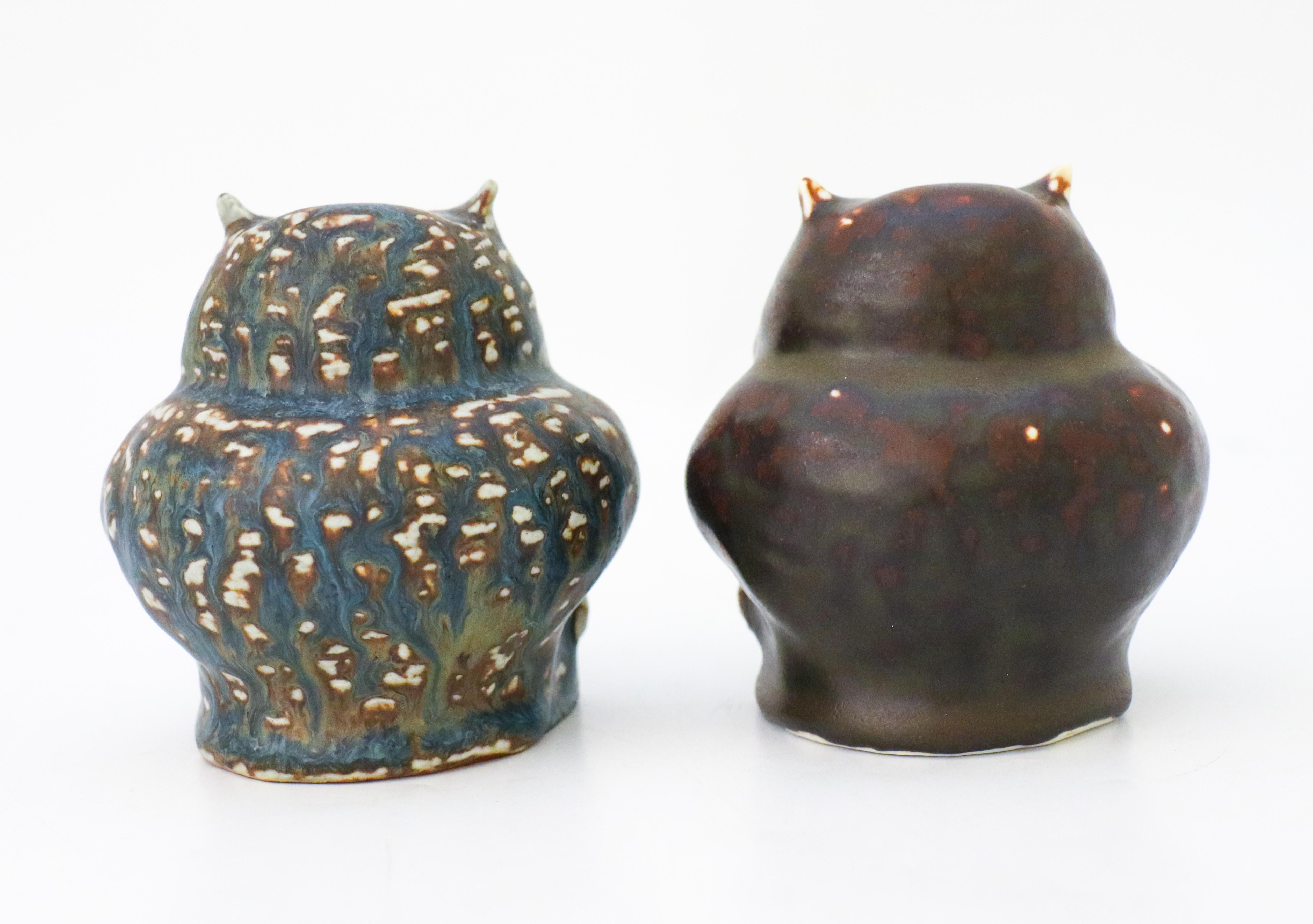 Glazed 2 Stoneware Owls - Carl-Harry Stålhane - Rörstrand - Midcentury Vintage For Sale