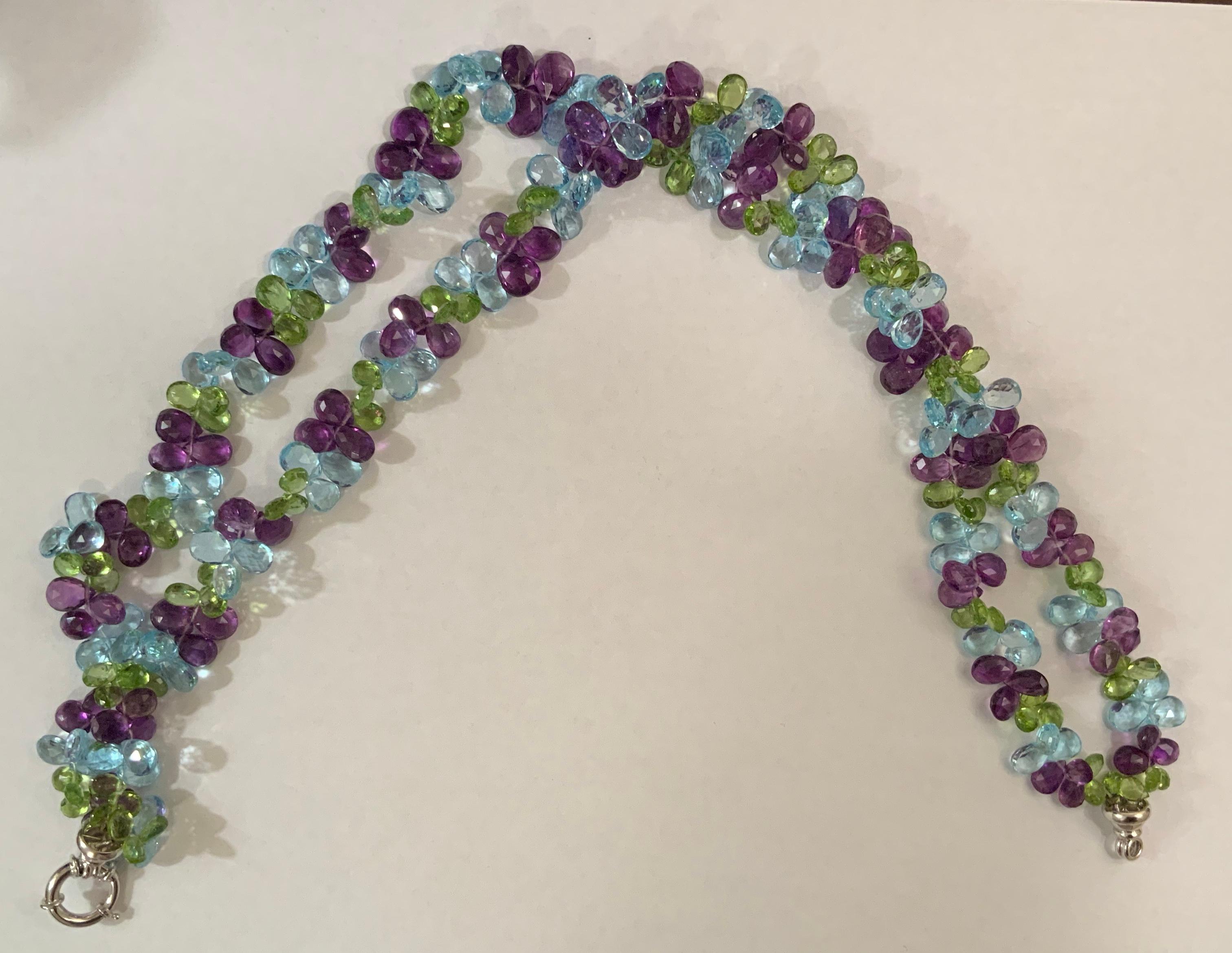 2-Strand Briolette Necklace with Blue Topaz, Peridot and Amethyst For Sale 1