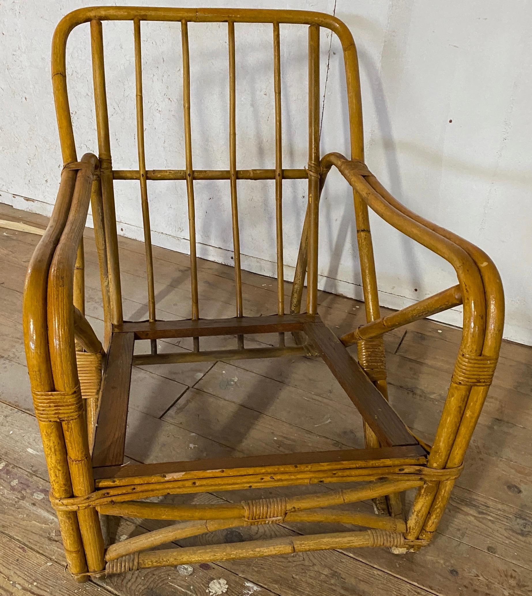 20th Century 2-Strand Pretzel Shape Arm Rattan Lounge Chair For Sale