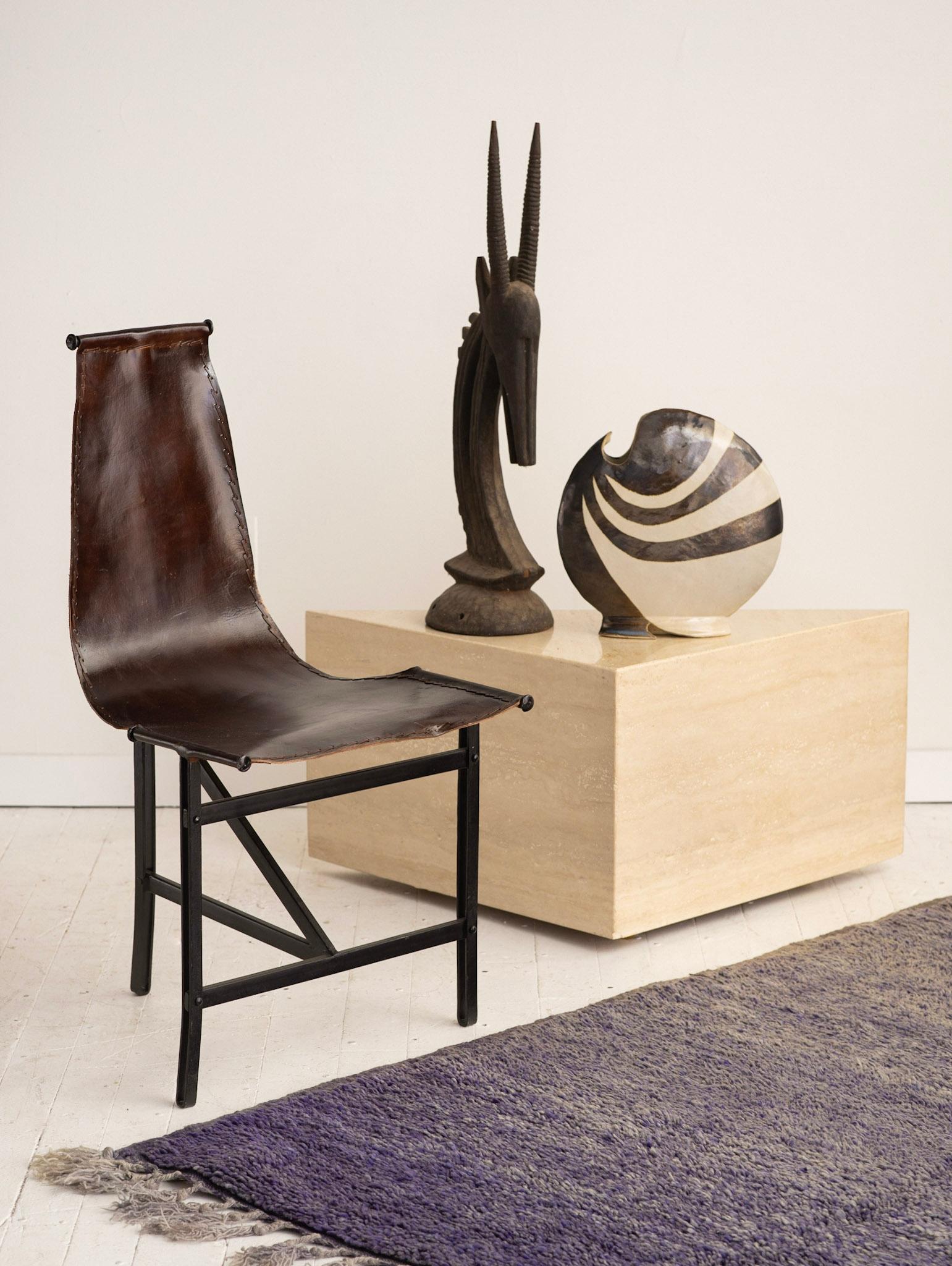 2 Studio Made Leather and Iron T, Chairs in the Style of Katavolos for Laverne 5