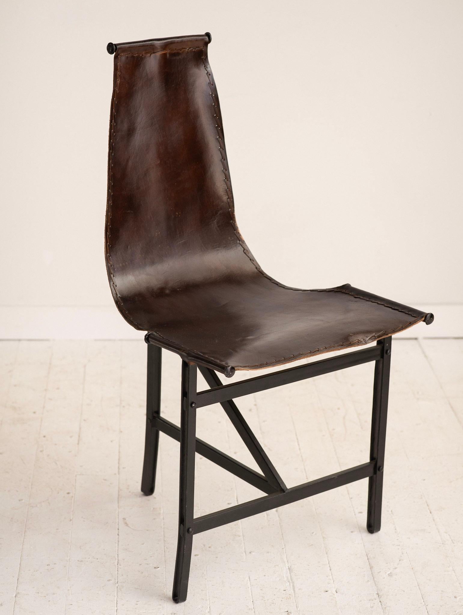 American 2 Studio Made Leather and Iron T, Chairs in the Style of Katavolos for Laverne