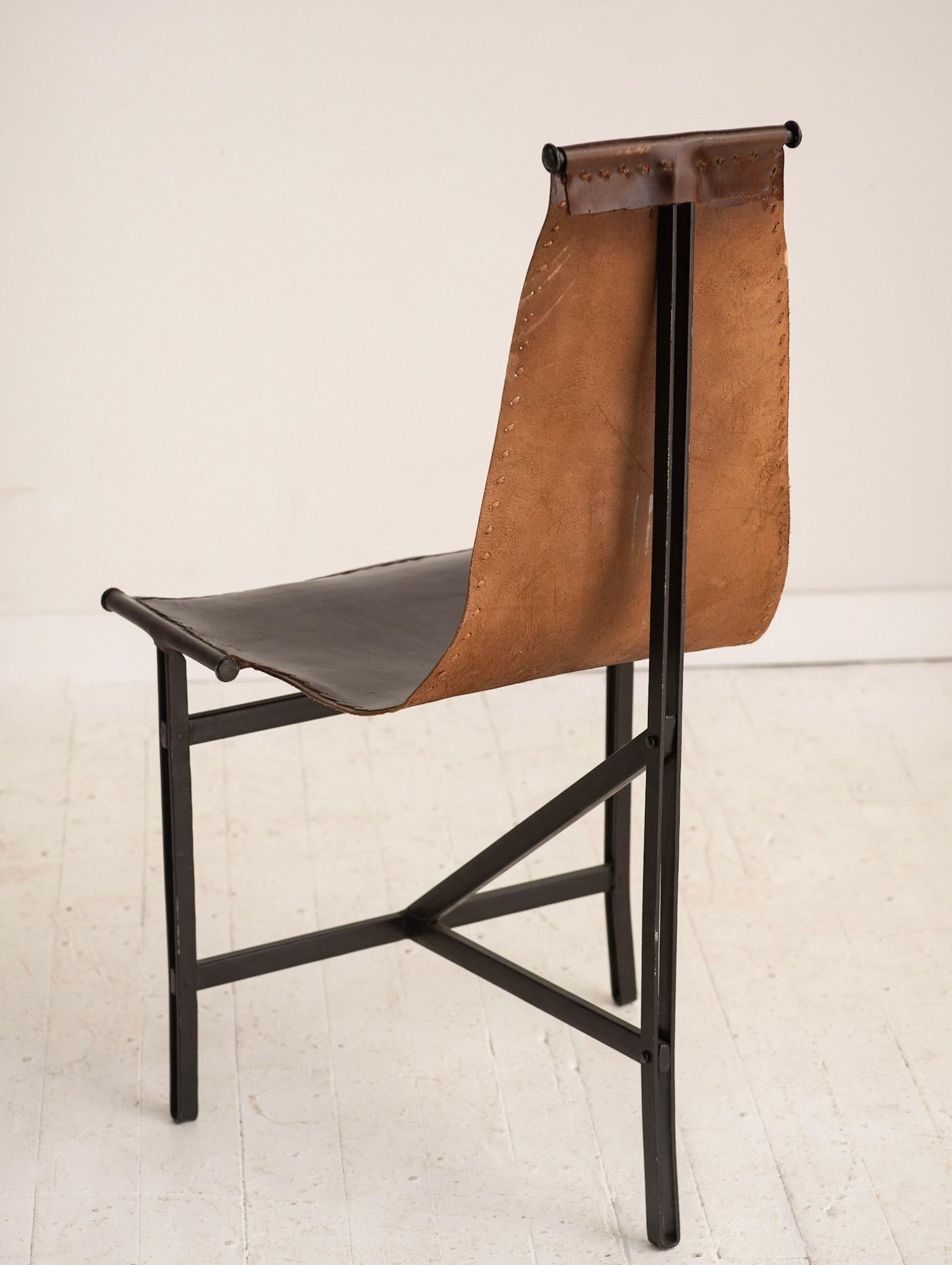 2 Studio Made Leather and Iron T, Chairs in the Style of Katavolos for Laverne In Fair Condition In Brooklyn, NY