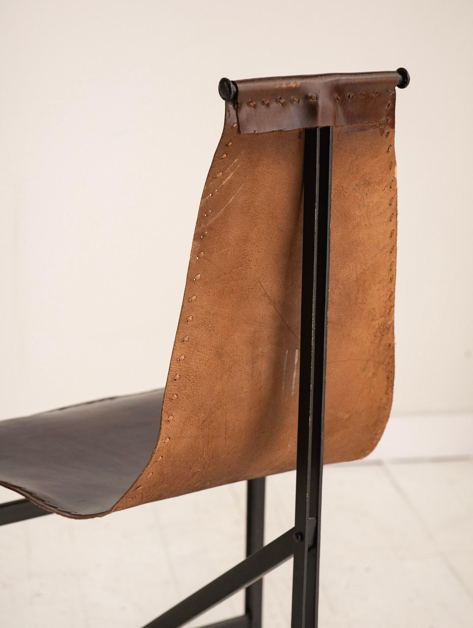 20th Century 2 Studio Made Leather and Iron T, Chairs in the Style of Katavolos for Laverne
