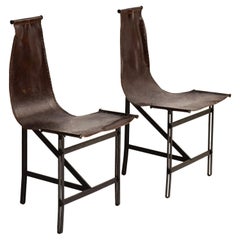 2 Studio Made Leather and Iron T, Chairs in the Style of Katavolos for Laverne