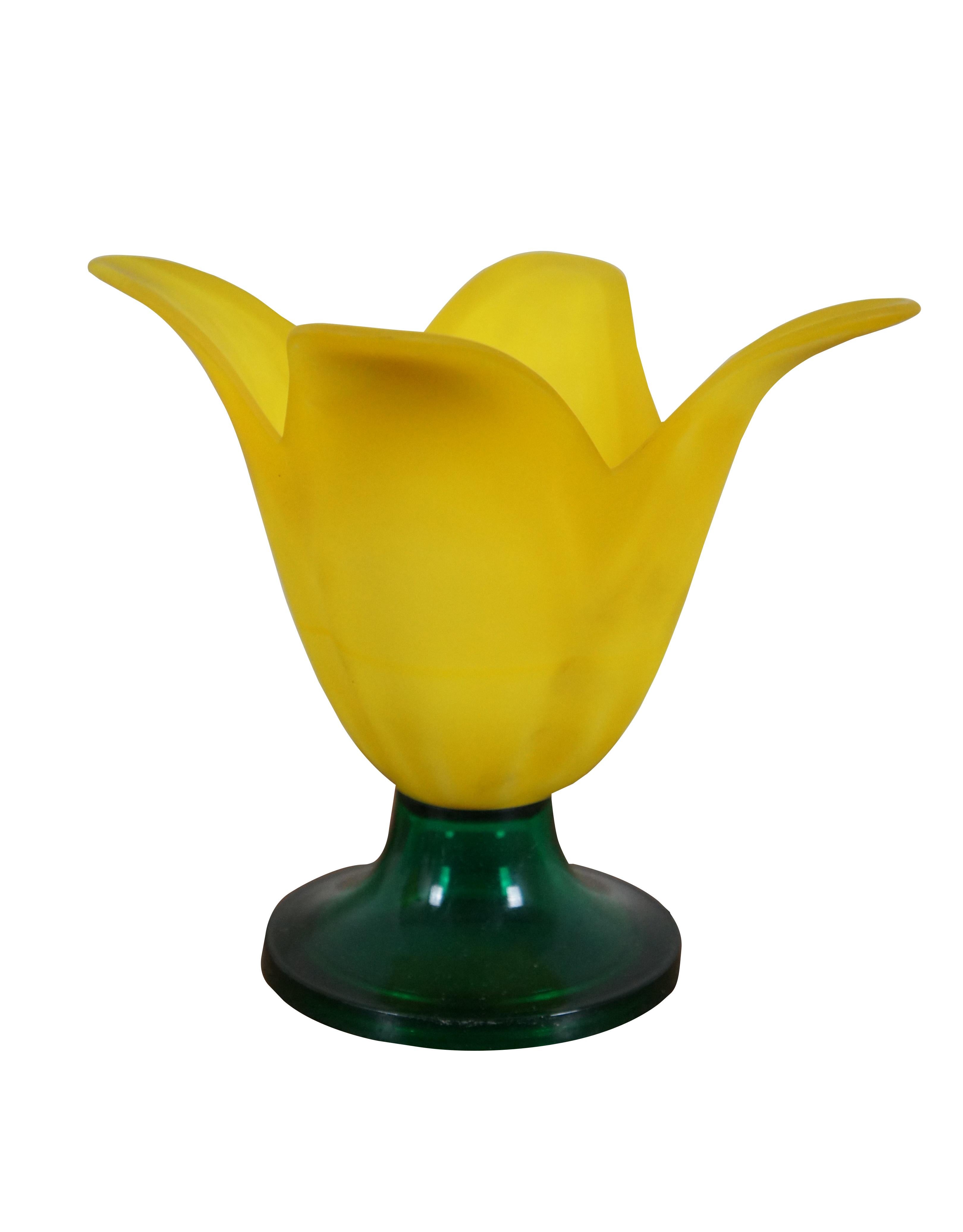 2 Studio Nova Portugal Yellow Frosted Glass Tulip Daffodil Votive Candle Holders In Good Condition In Dayton, OH