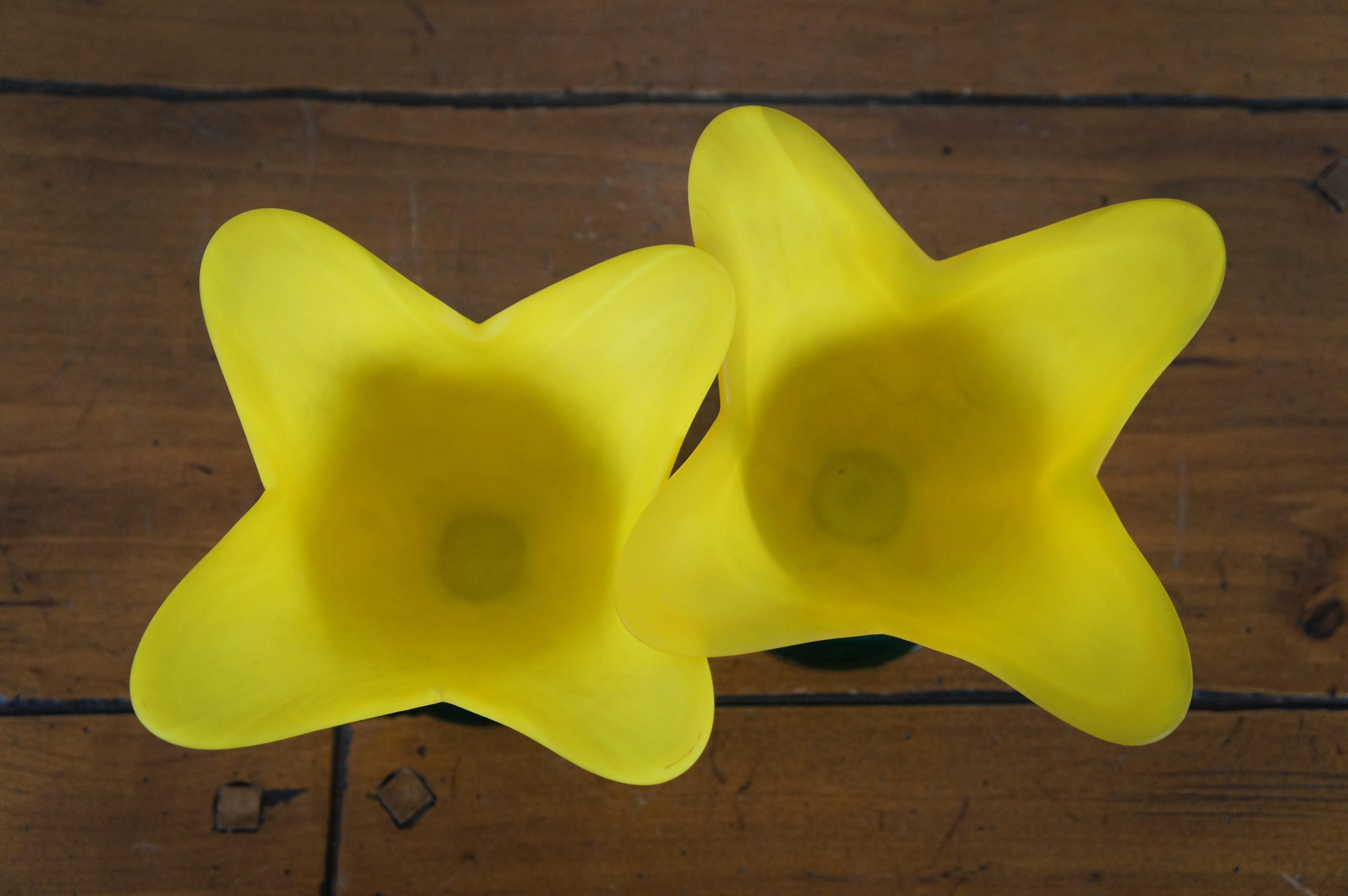 20th Century 2 Studio Nova Portugal Yellow Frosted Glass Tulip Daffodil Votive Candle Holders