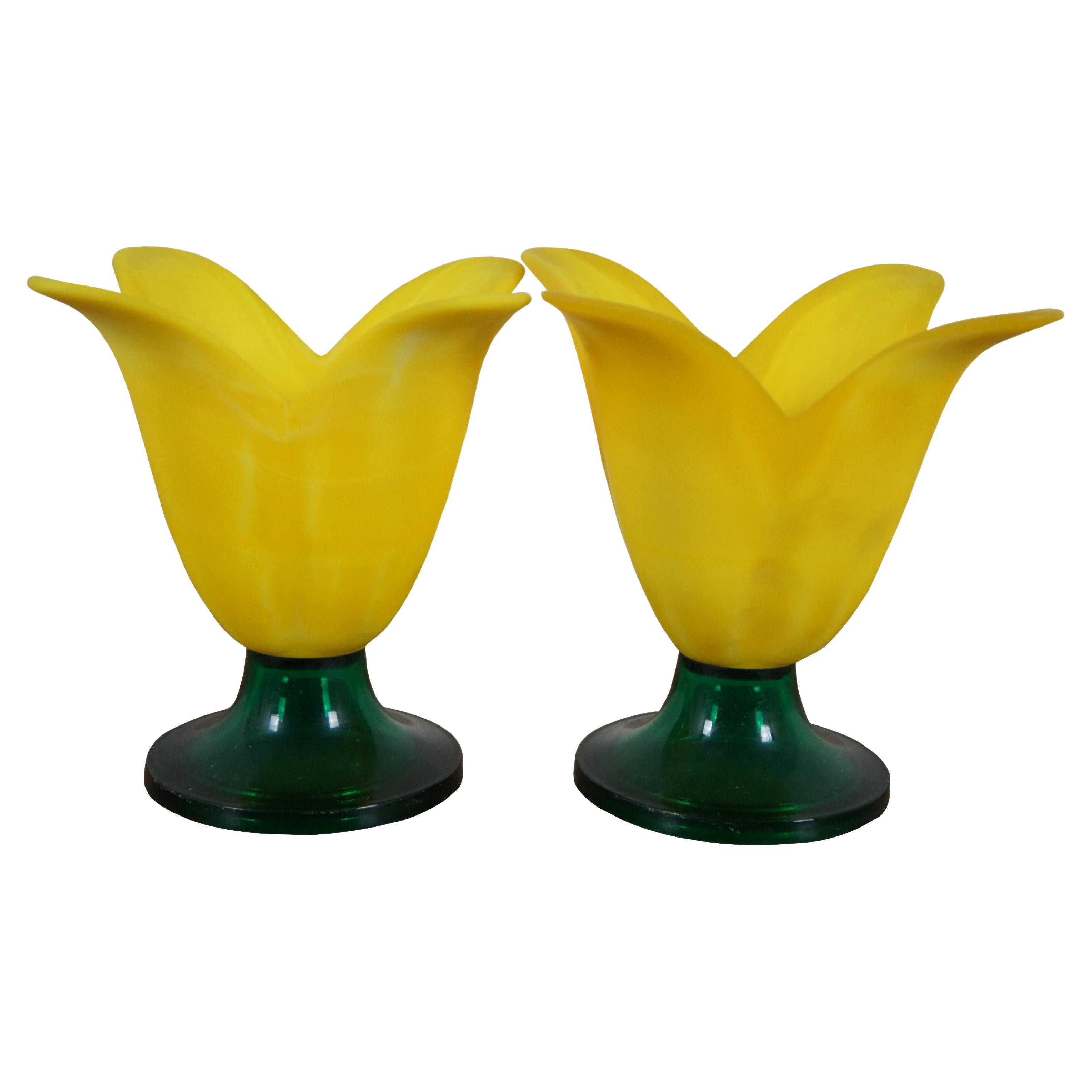 2 Studio Nova Portugal Yellow Frosted Glass Tulip Daffodil Votive Candle Holders