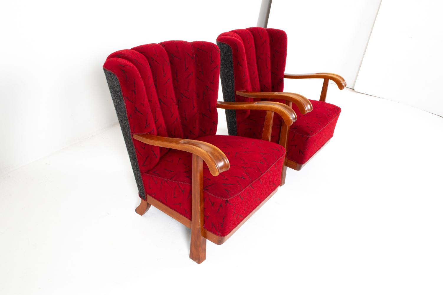 (2) Estilo de Viggo Boesen Sillas de Haya y Tela, Años 60 en venta 8
