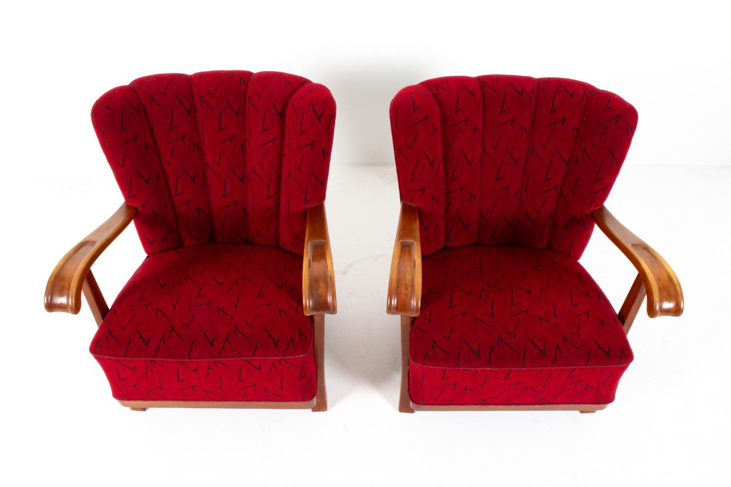 (2) Estilo de Viggo Boesen Sillas de Haya y Tela, Años 60 en venta 9