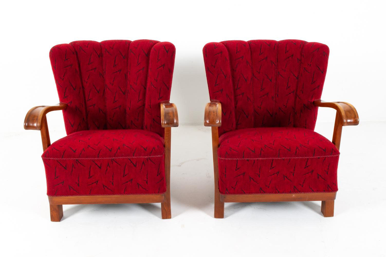 (2) Estilo de Viggo Boesen Sillas de Haya y Tela, Años 60 en venta 1