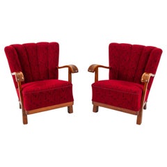 (2) Stil von Viggo Boesen Easy Chairs aus Buche und Stoff im Art-déco-Stil, ca. 1960er Jahre