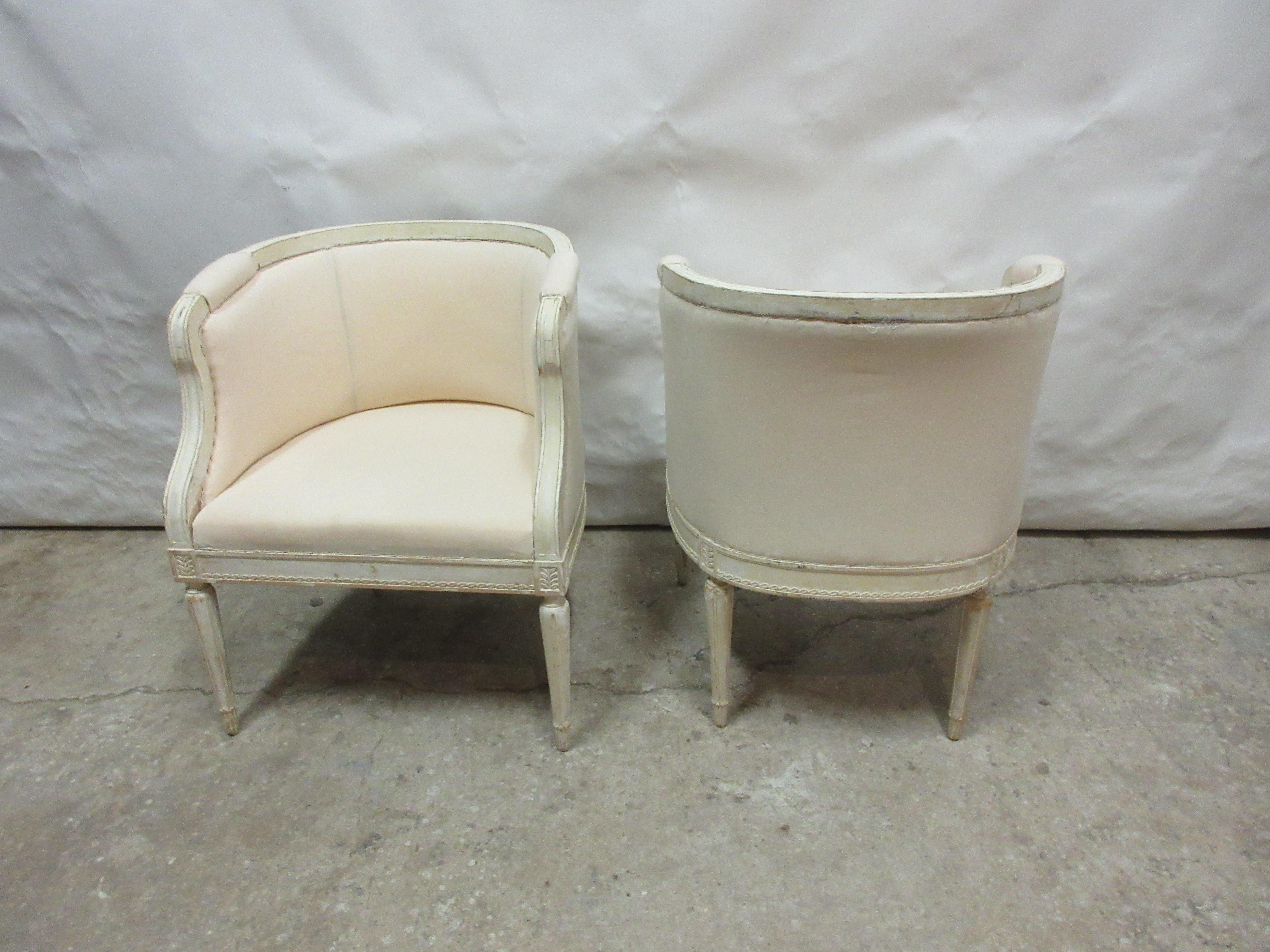 Gustavian 2 Swedish Barrel Chairs 100% Original paint