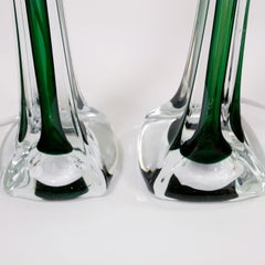 2 Swedish Green Art Glass Lamps by Paul Kedelv for Flygsfors, 1950s