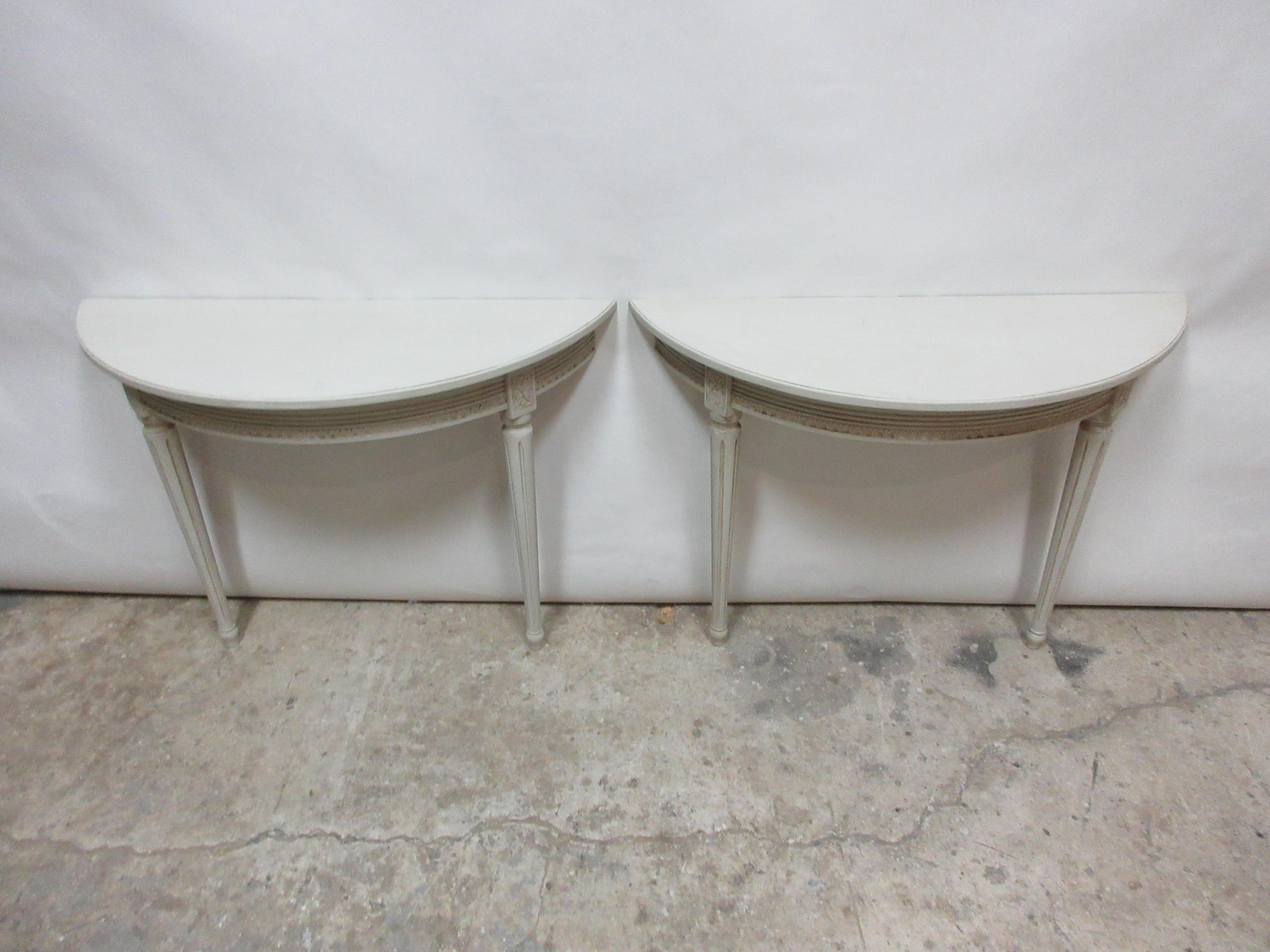 This is a set of 2 Swedish Gustavian console tables. Thave been restored and repainted with Milk Paints 