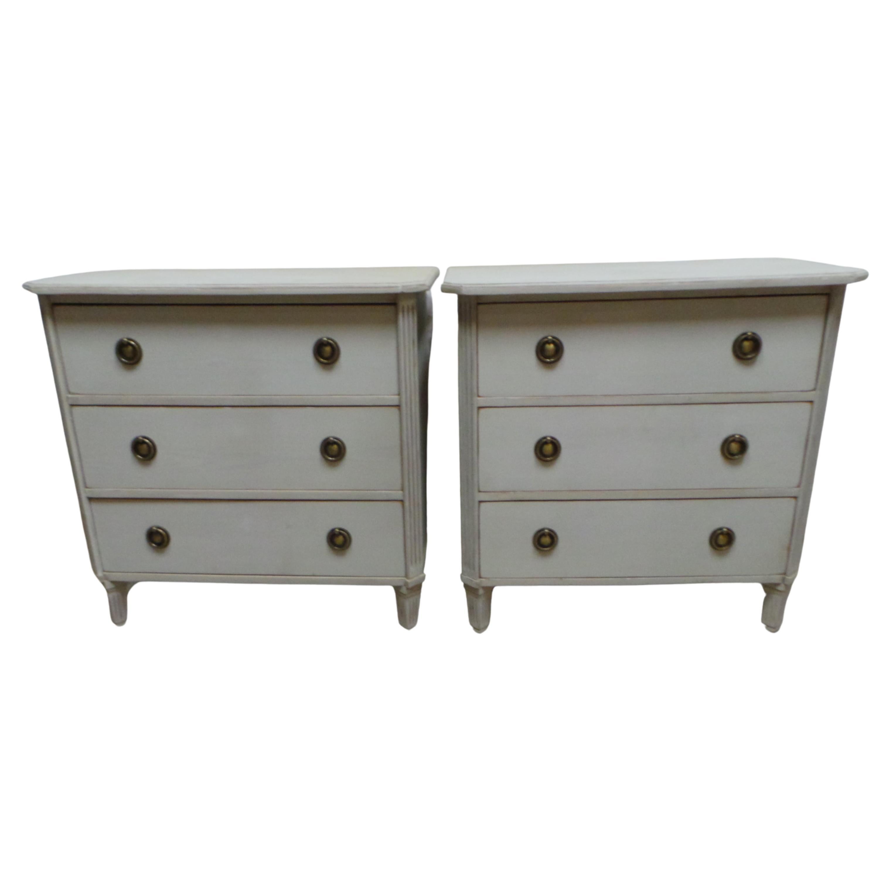 2 Swedish Gustavian Style 3 Drawer Chest Of Drawers