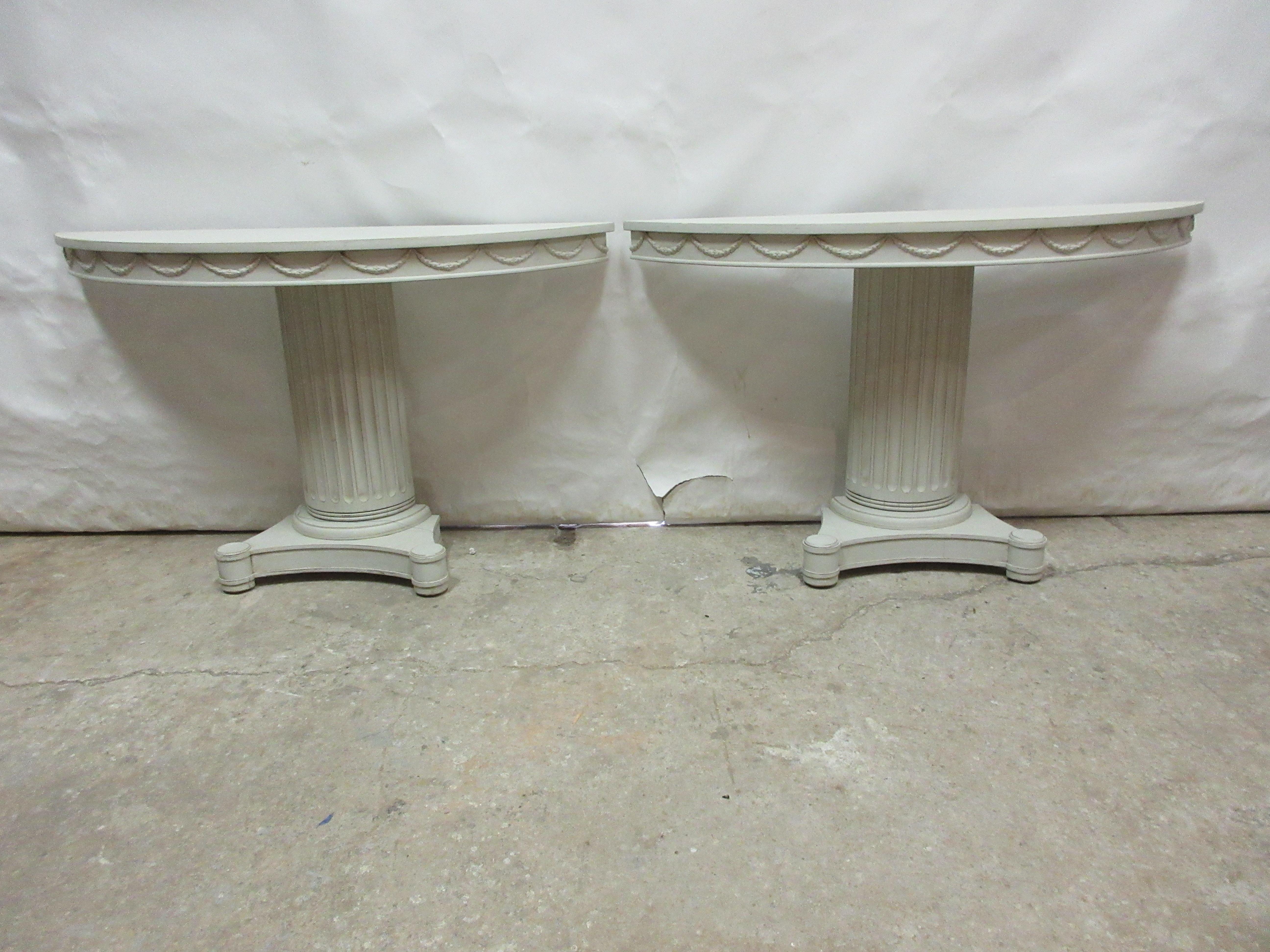 This is a very unique set of 2 Swedish Gustavian style console tables. They been restored and repainted with Milk Paints 