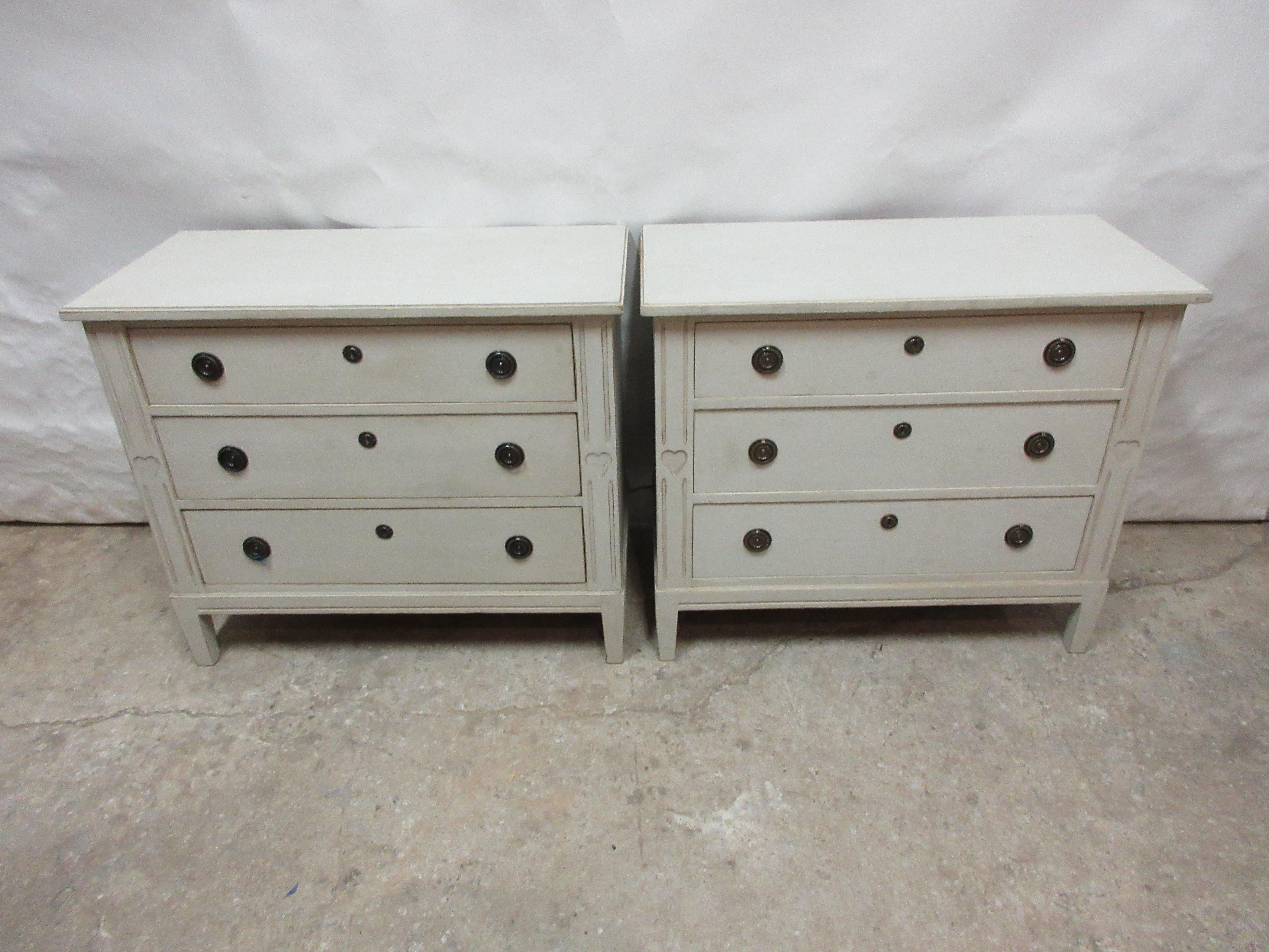 This is a unique set of 2 Swedish heart chests of drawers. Its been restored and repainted with Milk Paints 