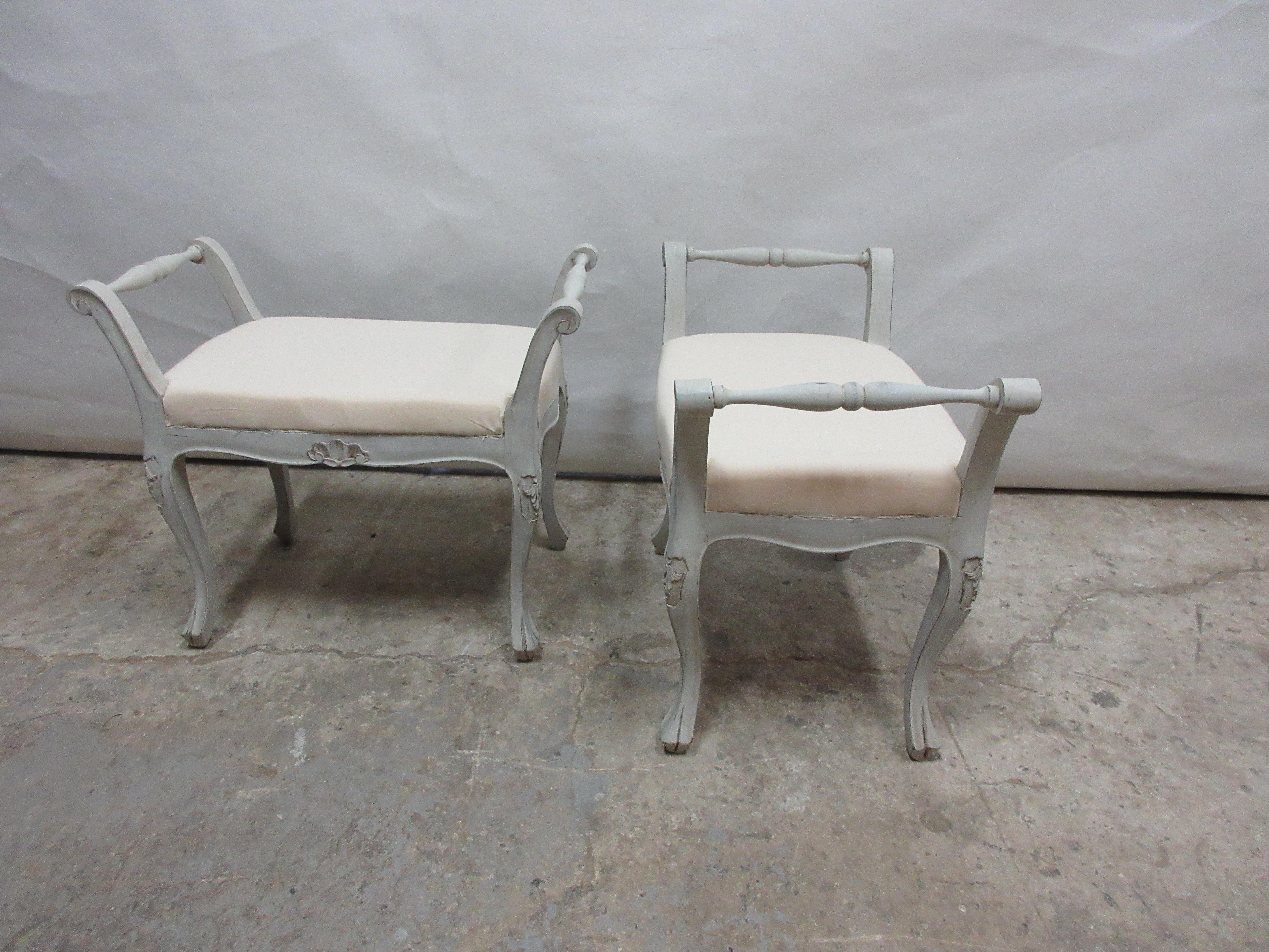 This is a set of 2 Swedish Rococo Taburett, they have been restored and painted with milk paints 