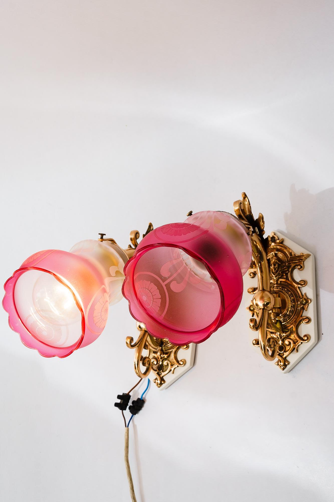 2 swiveling bronze Historistic Wall lamps with glass shades vienna around 1890s For Sale 8