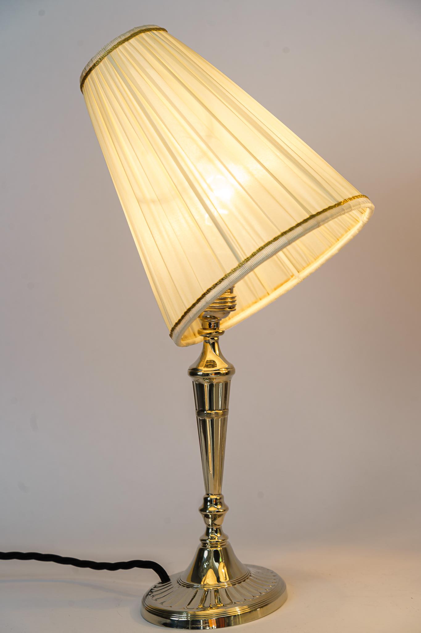 2 Table Lamps Alpaca with Oval Base and Fabric Shades Vienna Around 1920s For Sale 5