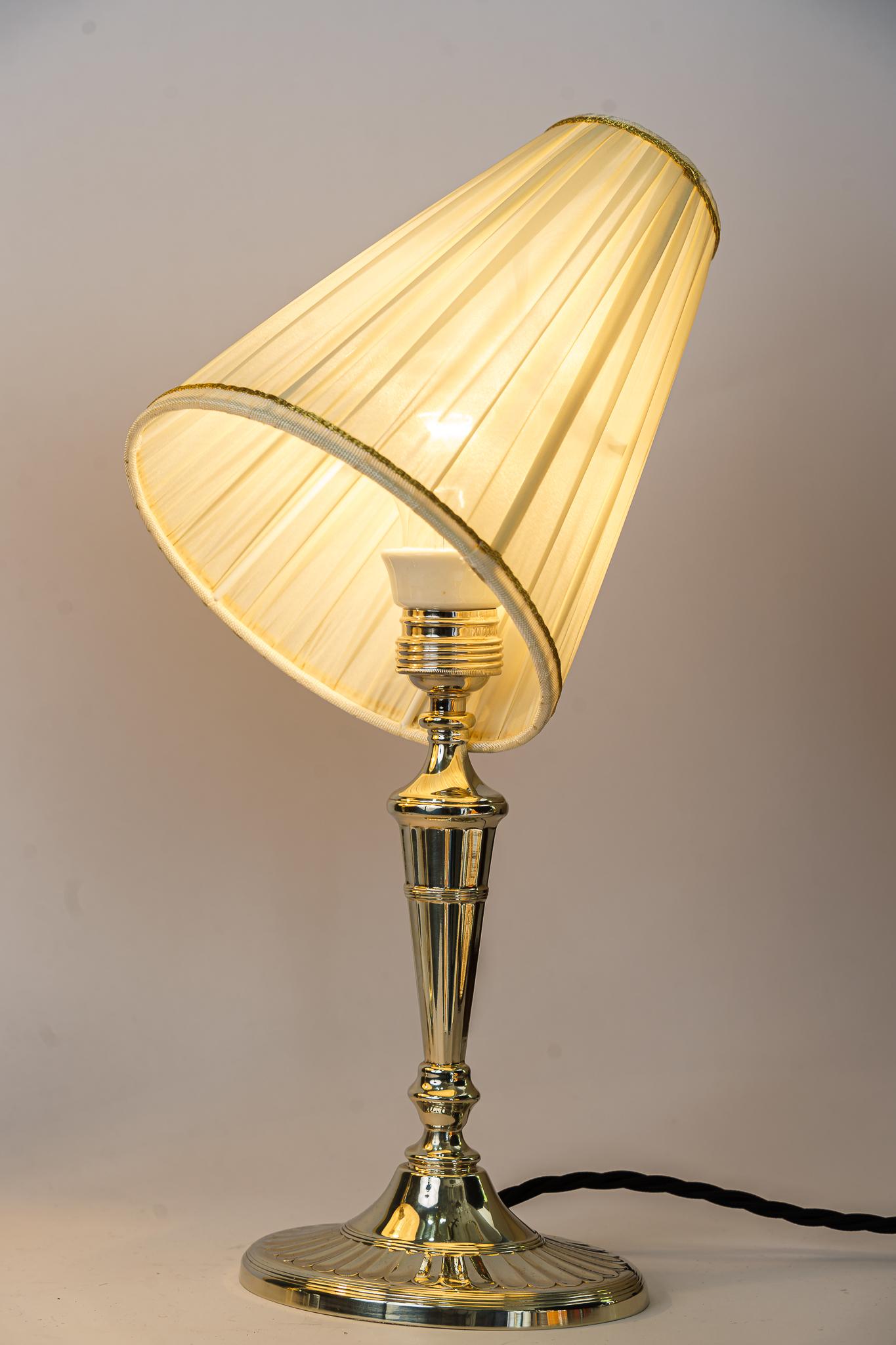 2 Table Lamps Alpaca with Oval Base and Fabric Shades Vienna Around 1920s For Sale 6