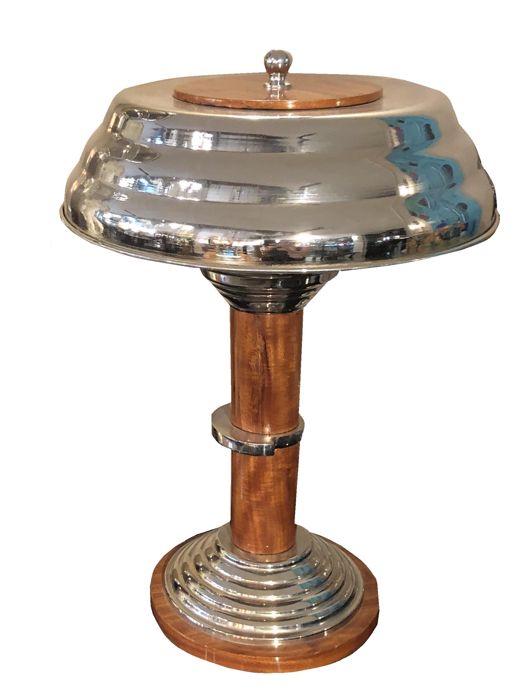 French 2 Table Lamps, France, 1920, Materials Wood and Chrome, Art Deco For Sale