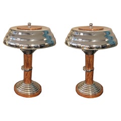 2 Table Lamps, France, 1920, Materials Wood and Chrome, Art Deco
