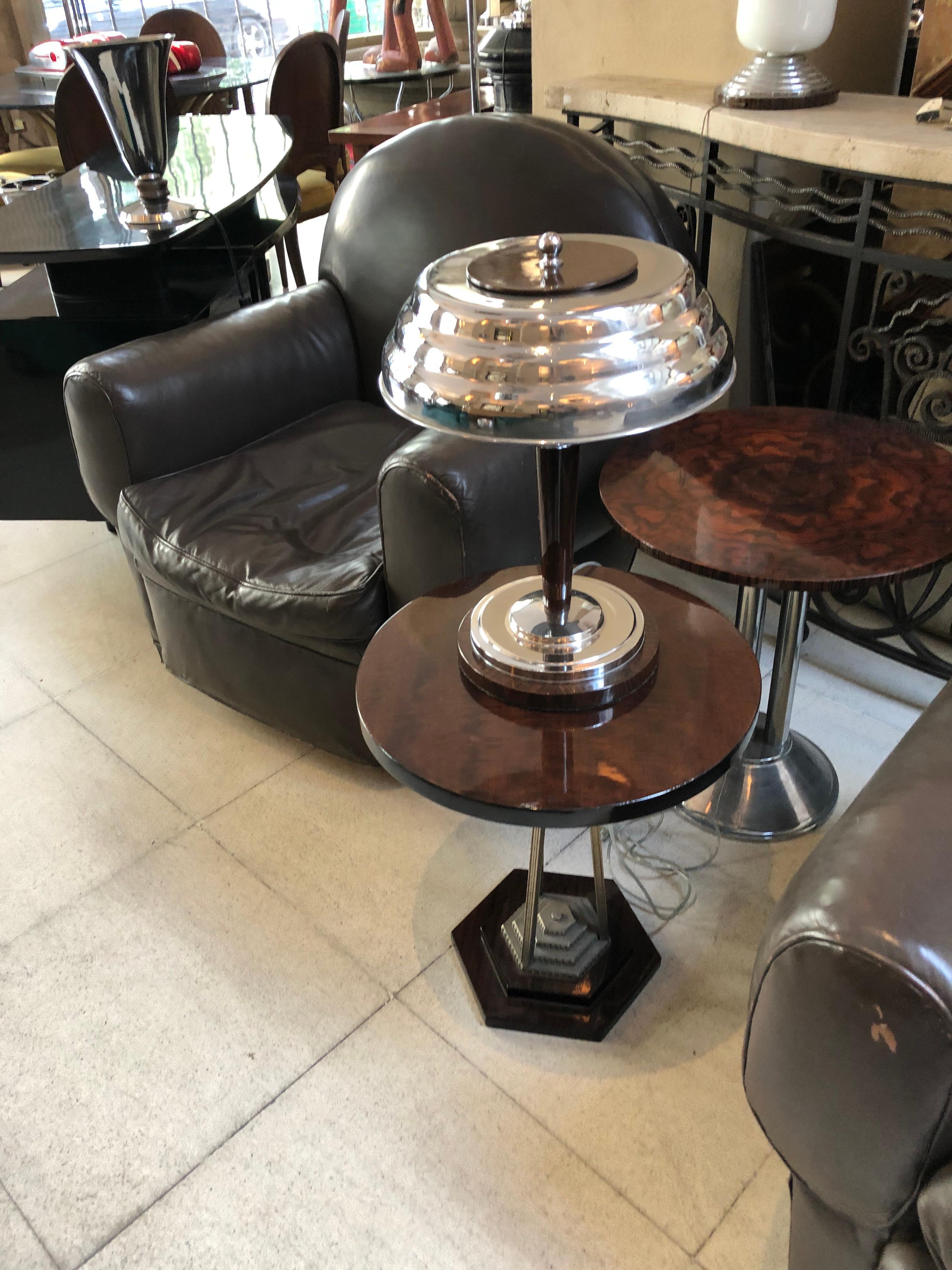 2 Lámparas de Mesa, Francia, 1920, Materiales Madera y Cromo, Estilo Art Decó en venta 11