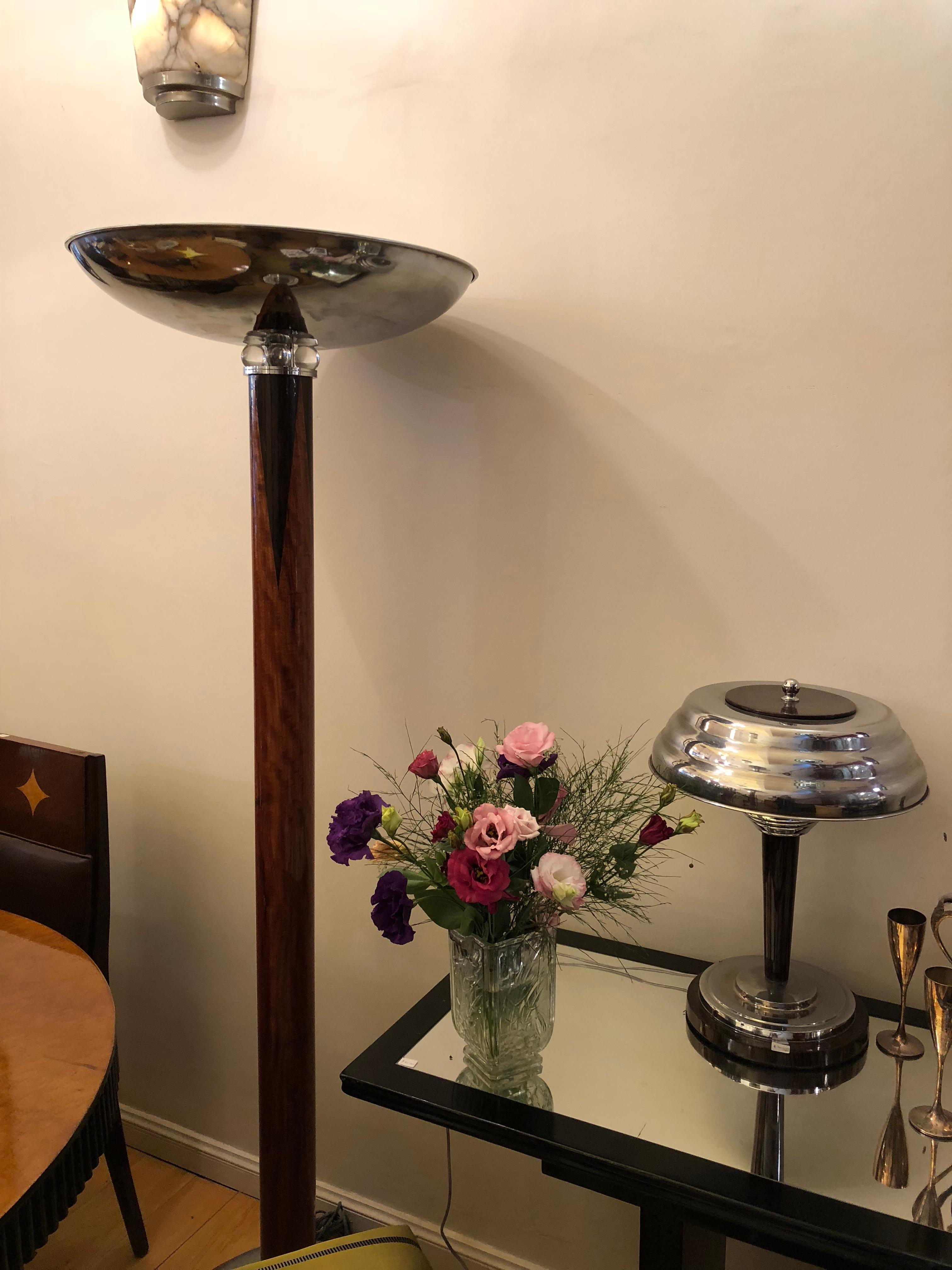 2 Table Lamps, France, 1920, Materials Wood and Chrome, Style Art Deco For Sale 1