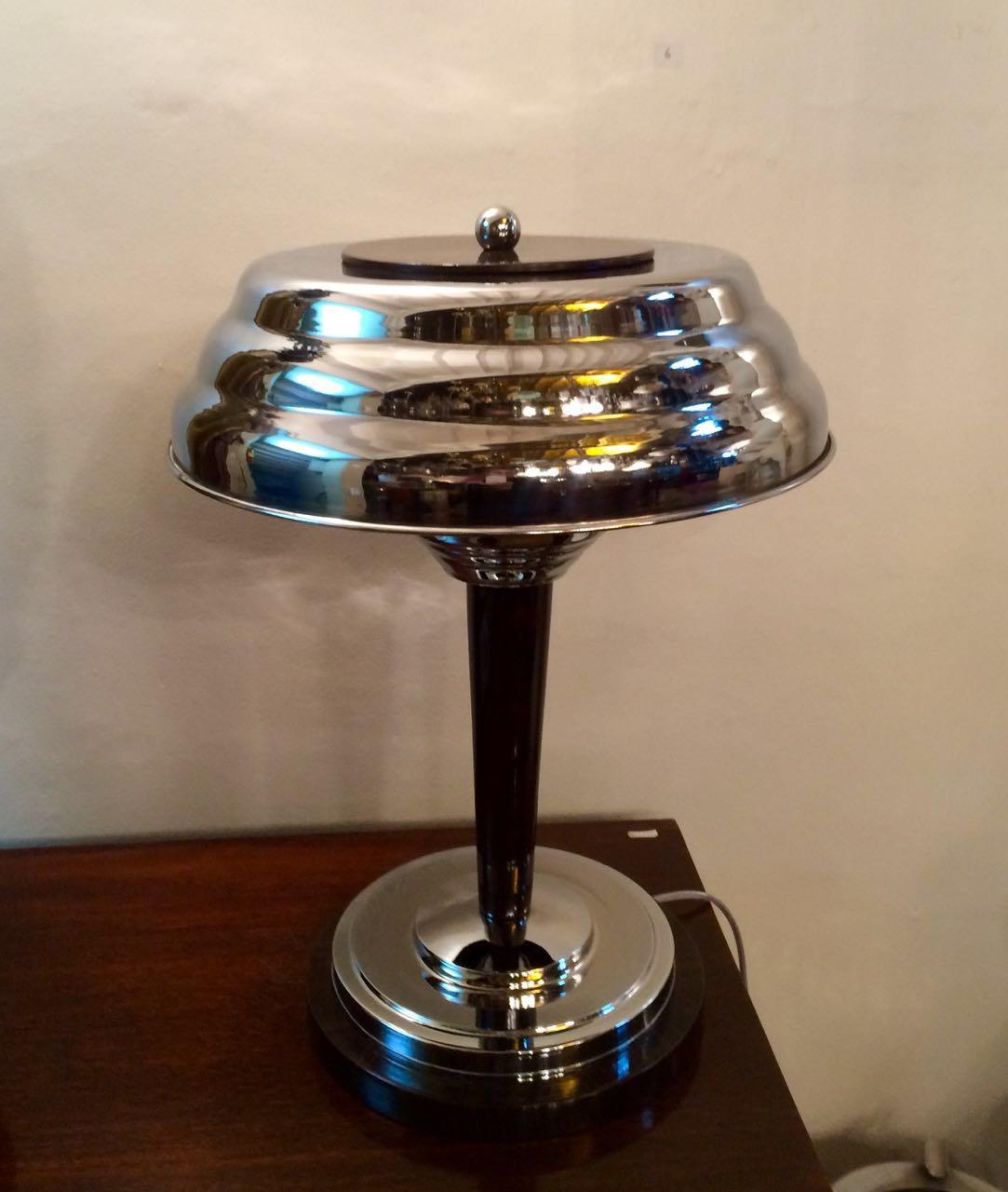 2 Table Lamps, France, 1920, Materials Wood and Chrome, Style Art Deco For Sale 5