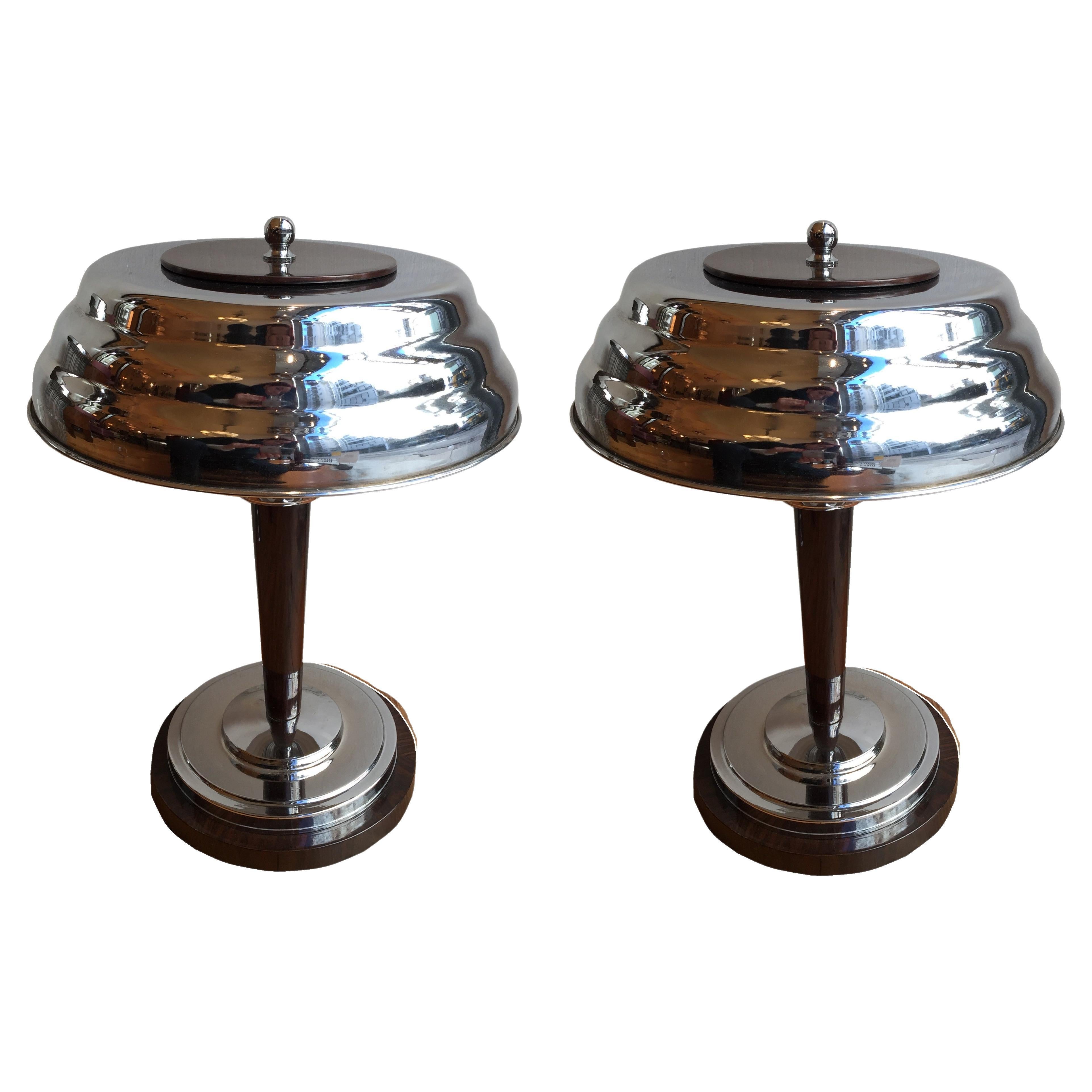 2 Table Lamps, France, 1920, Materials Wood and Chrome, Style Art Deco