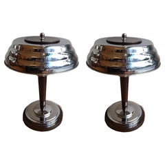 Antique 2 Table Lamps, France, 1920, Materials Wood and Chrome, Style Art Deco