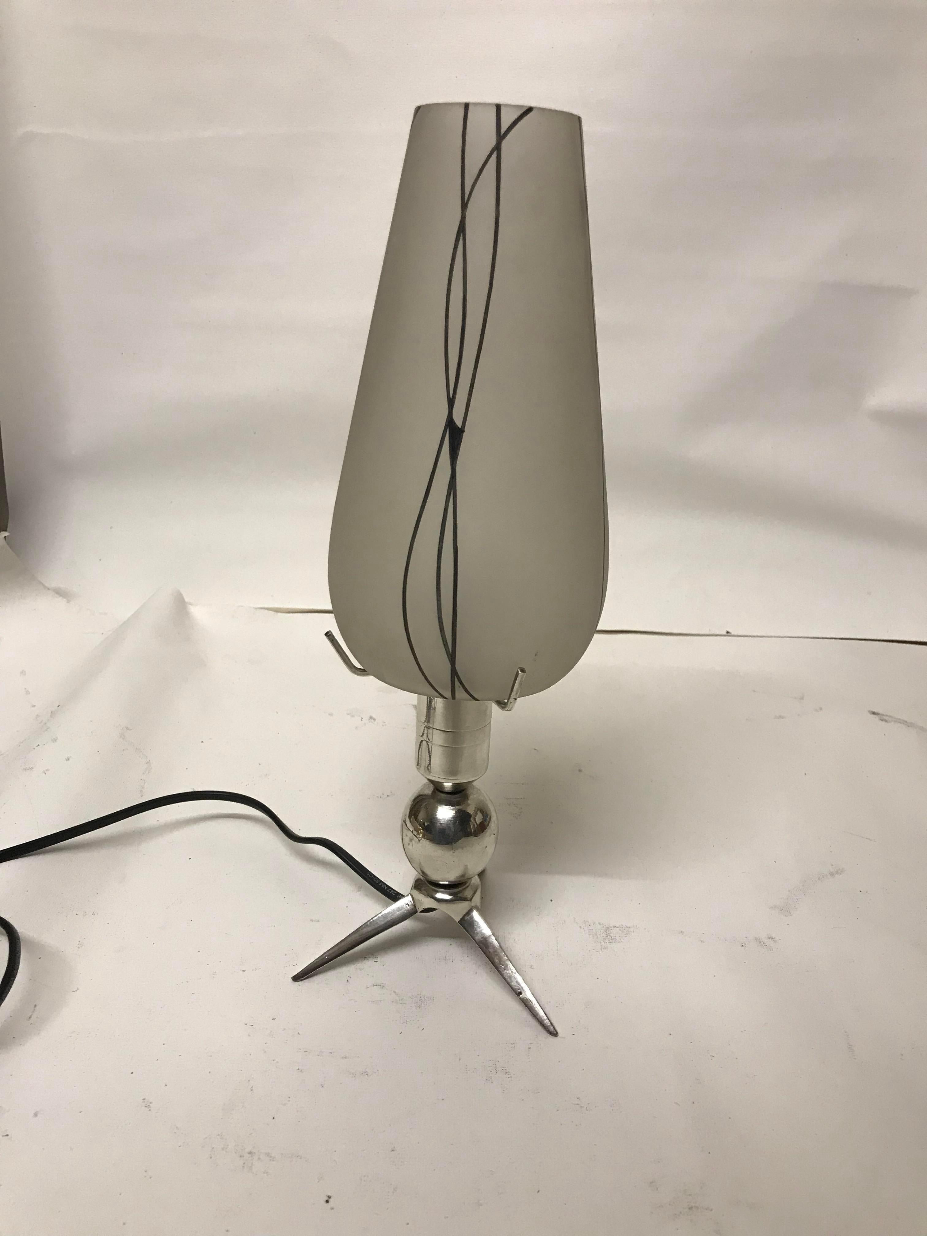 2 Table Lamps, Glass and Plated Bronze, Style: Art Deco, Italy , 1930 In Good Condition For Sale In Ciudad Autónoma Buenos Aires, C