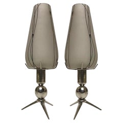 2 Table Lamps, Glass and Plated Bronze, Style: Art Deco, Italy , 1930
