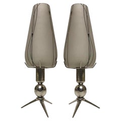 Used 2 Table Lamps, Glass and Plated Bronze, Style: Art Deco, Italy , 1930