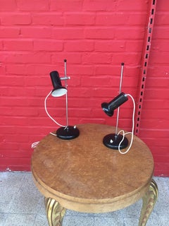 2 Table Lamps in Lacquered Metal and Chrome, circa 1950-1960